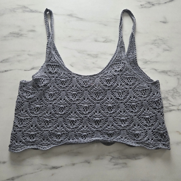 Ardene Tops - Crochet Crop Tank Top in Light Gray